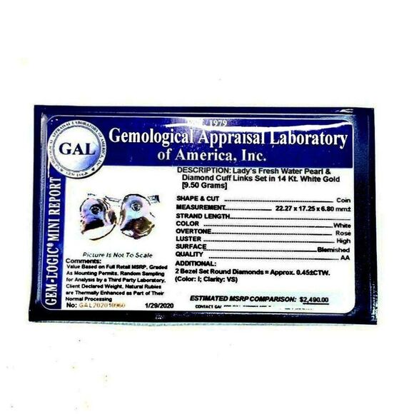 Diamond Fresh Water Pearl Cufflinks 14k Gold 0.45 TCW Designer Certified $2,490 - Picture 14 of 14